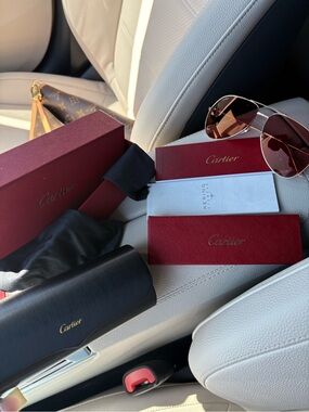 Cartier Rose Gold Sunglasses with Burgundy Accessories